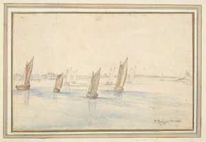 Barcos a Navegar num Rio, Uma Casa de Campo à Distância de Jan Brueghel the Elder