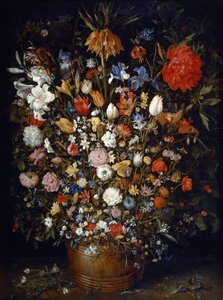 Flores num vaso de madeira de Jan Brueghel the Elder