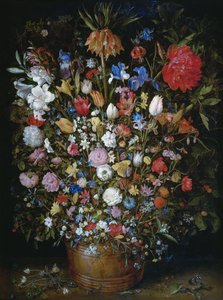 Flores num vaso de madeira de Jan Brueghel the Elder