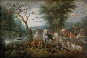 Paisagem paradisíaca com animais de Jan Brueghel the Elder