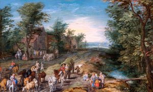 "Cena da Estrada com Viajantes e Gado", início do século XVII de Jan Brueghel the Elder