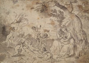 A Virgem Maria e São José e o Menino Jesus, São João e anjos tocando com os Instrumentos da Paixão de Jan Brueghel the Elder