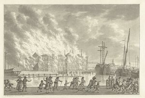 Incêndio nas Terras Zeemagazijn, 1791 de Jan Bulthuis (signed by artist)