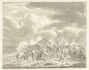 A inundação do Diemerzeedijk perto de Amesterdão, 1776 de Jan Bulthuis (signed by artist)