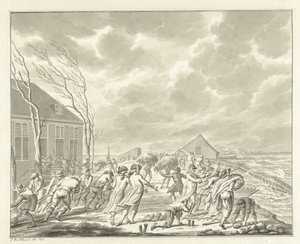 A inundação do Diemerzeedijk perto de Amsterdã, 1776 de Jan Bulthuis (signed by artist)