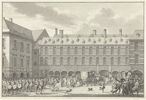 Riots como os deputados de Dordrecht cavalgam através do Stadholder Gate no Binnenhof, 1786 de Jan Bulthuis