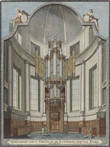 Órgão da Nova Igreja Luterana em Amsterdã Imagem do Órgão na Luterana Nieuwe Kerk, Tot Amsterdam (título no objeto)
