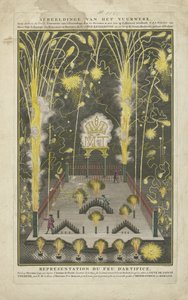 Exposição de fogo de artifício a 15 de Outubro de 1745, dia do nome de Maria Theresa, encomendada por Anthoni de Groot
Ilustração do fogo de artifício, por Anthoni de Groot, Courantier van 