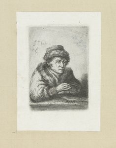 Volwassen man aan een tafel, em bontmantel The Compleat Work of Etchings por John Chalon / Oeuvre Complette des Eaux Fortes par Jean Chalon (título da série)