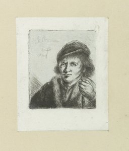Homem de Volwassen coloca enxada em stok The Compleat Work of Etchings por John Chalon / Oeuvre Complette des Eaux Fortes par Jean Chalon (título da série) de Jan Chalon