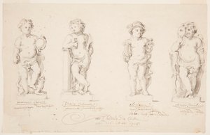 Desenho, projectos para estátuas: "Sabedoria". "Constância". "Eloquência". "Cupido Disfarçado", 1726