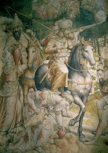 Campanha do imperador Carlos V contra os turcos em Túnis em 1535: a derrota dos turcos na batalha de Goleta, o detalhe dos cavaleiros que saciam a sua sede, o desenho de uma tapeçaria de carvão e o wc