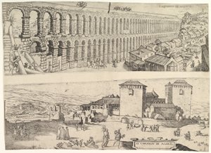 O aqueduto de Segóvia e o castelo de Madri, 1500-1599. de Jan Cornelisz Vermeyen