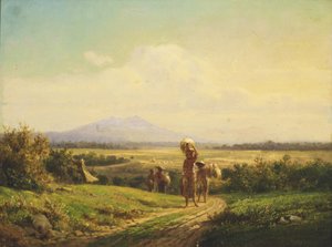 Neerlandês: Paisagem e javanês após a colheita do arroz Paisagem javanesa após a colheita do arroz de Jan Daniel Beynon