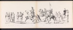 Máscara dos Estudantes de Leiden, 1865 (placa 8) Procissão fantasiada realizada pelos membros do corpo estudantil de Leiden em 6 de junho de 1865, em comemoração aos 290 anos da Leidsche Hoogeschool, retratando: a entrada dos holandeses em