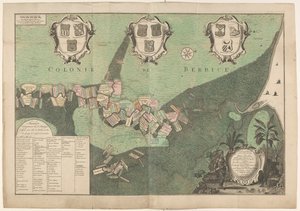 Mapa Preciso do Estado e Curso do Rio de Berbice. Com o mesmo Plantagien localizado na colônia Geoctroyeerde de Berbice. (título no objeto) de Jan Daniël Knapp