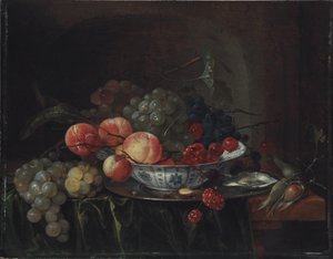Alemão: Kleines Früchtestillleben in einem Porzellanteller Natureza morta de frutas numa tigela Wan-Li