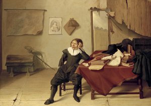 Interior de um quarto com um homem sentado em uma mesa, do século XVII de Jan Davidsz de Heem