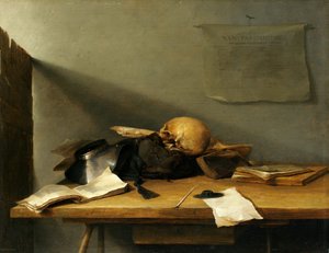 Natureza morta com livros e caveira