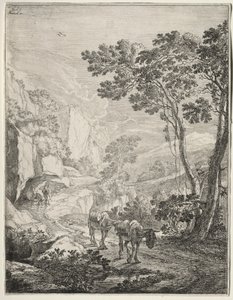 As duas mulas. Rocca Aquatico perto de Ancona. de Jan Dirksz Both