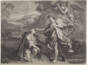 Cristo aparece como um jardineiro a Maria Madalena (Noli me tangere) de Jan Edelinck (possibly)