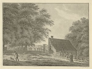 Paisagem perto de Overveen com caminhantes