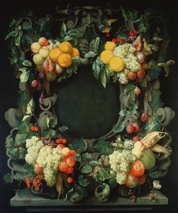 Guirlanda de frutas em torno de um nicho vazio