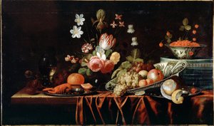 Natureza-morta com frutas, flores e lagostins