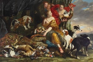 A deusa Diana recebendo a matança par Fyt, Jan ( Johannes Fijt) (1611-1661). Óleo sobre tela, tamanho : 177x261, Coleção Privada