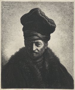 Busto de um homem com chapéu de pele Tronies após Rembrandt (título da série) de Jan Gillisz. van Vliet