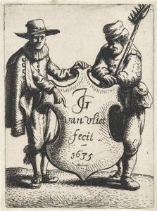 Homem elegante e um limpador de chaminés perto de um brasão Figuras em pé (título da série) de Jan Gillisz. van Vliet