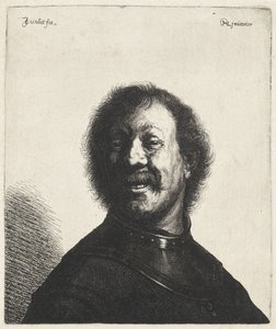 Homem sorridente com pedaço de pescoço Tronies após Rembrandt (título da série) de Jan Gillisz. van Vliet