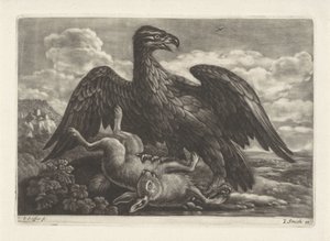 Uma águia está em uma lebre de Jan Griffier (I) (attributed to workshop of)