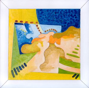 Formas biológicas em um quadrado dentro de um quadrado, 2006 (óleo sobre madeira) de Jan Groneberg