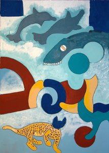 O Leopardo tem uma cabeça azul, 2009 (óleo sobre tela) de Jan Groneberg