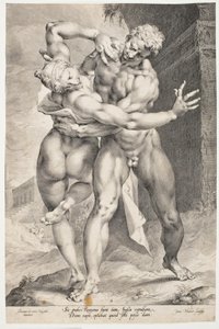 Um romano sequestrando uma mulher sabina de Jan Harmensz. Muller