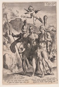 Minerva e Cupido conduzem Hércules e Cipião ao caminho da virtude de Jan Harmensz. Muller