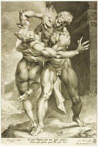 O estupro de uma mulher Sabine, vista frontal de Jan Harmensz. Muller