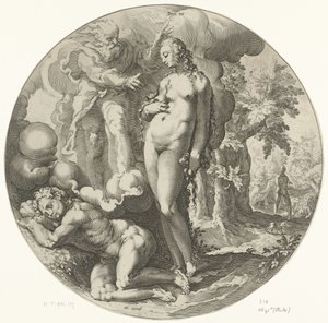 Sexto dia da criação: criação do homem
Morre VI (título sobre o objecto)
Criação do mundo (título da série) de Jan Harmensz. Muller