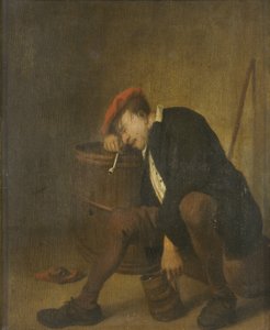 Homem Dormindo (óleo no painel) de Jan Havicksz (school of) Steen