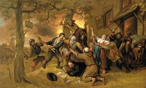 Camponeses e soldados fora de uma taberna - uma alegoria do estupro dos Países Baixos de Jan Havickszoon Steen