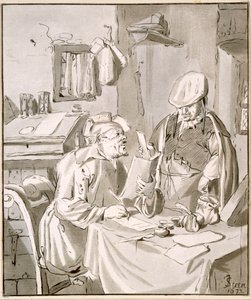 Dois homens discutindo dinheiro em um escritório, 1672, copiados por Cornelis Ploos van Amstel (1726-98) ou Christian Josi (c.1765-1828) de Jan Havickszoon Steen