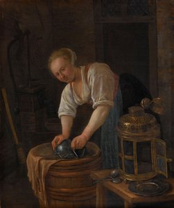 Mulher, vasculhando, metalware, 1650-60 de Jan Havickszoon Steen