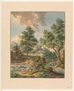 Paisagem com pássaros aquáticos em uma piscina de Jan Hendrik Troost van Groenendoelen