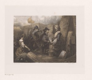 Mulher e soldados em um portão da cidade, possivelmente Kenau Simonsdatter de Jan Hendrik van de Laar