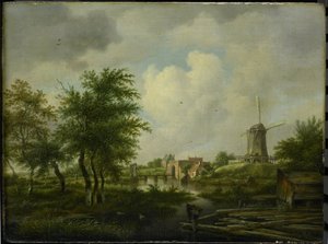 A muralha em ruínas em Amsterdã com o Weteringpoort, visto sobre o Buitensingel
