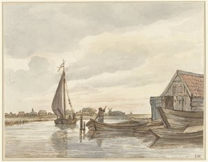 Alguns barcos em uma vala de Jan Hulswit