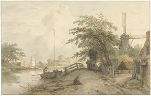 Ajardine com uma ponte e uma casa em uma estrada ao longo de uma água
