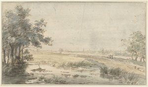 Paisagem com um pescador à beira da água