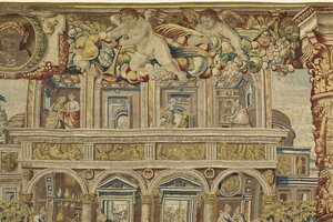Detalhe do palácio e anjo músico de Vertumnus e Pomona, c.1630 de Jan II Raes